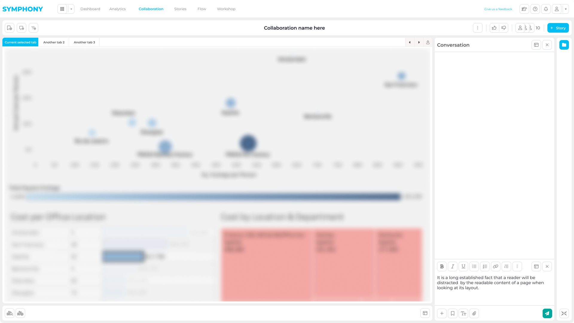 Symphony in-context messaging flow used to send feedback on live analytics content