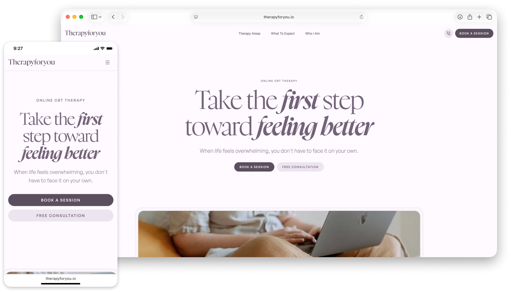 Therapyforyou responsive homepage hero with trust-led introduction and primary calls to action
